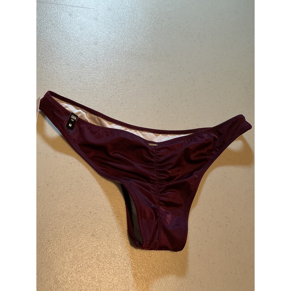 Victoria's Secret PINK Itsy Bikini Bottom Burgundy Ruched Back Swim M NEW
